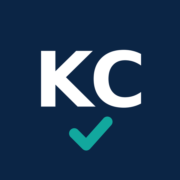 K.C. Huntley monogram with a checkmark.